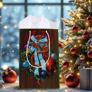 Sacola Para Presentes Média Rua de Natal do Dragão Vermelho