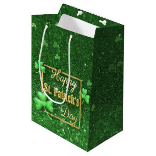 Sacola Para Presentes Média Rua, Dourado Shamrock do Dia de Patrick
