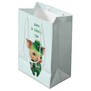 Sacola Para Presentes Média Rua Verde e Porco do Dia de Patrick