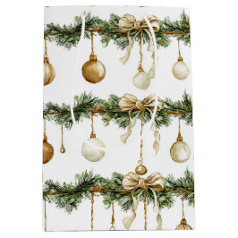 Sacola Para Presentes Média Rustic Brown Bows Cream Green Christmas