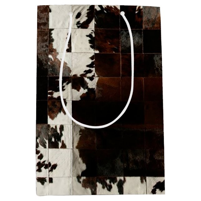 Sacola Para Presentes Média Rustic Brown Patchwork Cowhide (Frente)