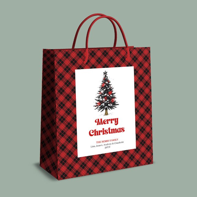 Sacola Para Presentes Média Rustic buffalo plaid Christmas bag personalized (Rustic buffalo plaid Christmas bag personalized)