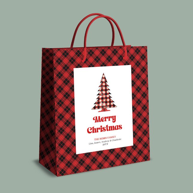 Sacola Para Presentes Média Rustic buffalo plaid tree gift bag personalized (Rustic buffalo plaid tree gift bag personalized)