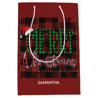 Sacola Para Presentes Média Rustic Farmhouse Buffalo Plaid Christmas Custom