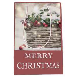 Sacola Para Presentes Média Rustic Felry Christmas Holly Berry Basket
