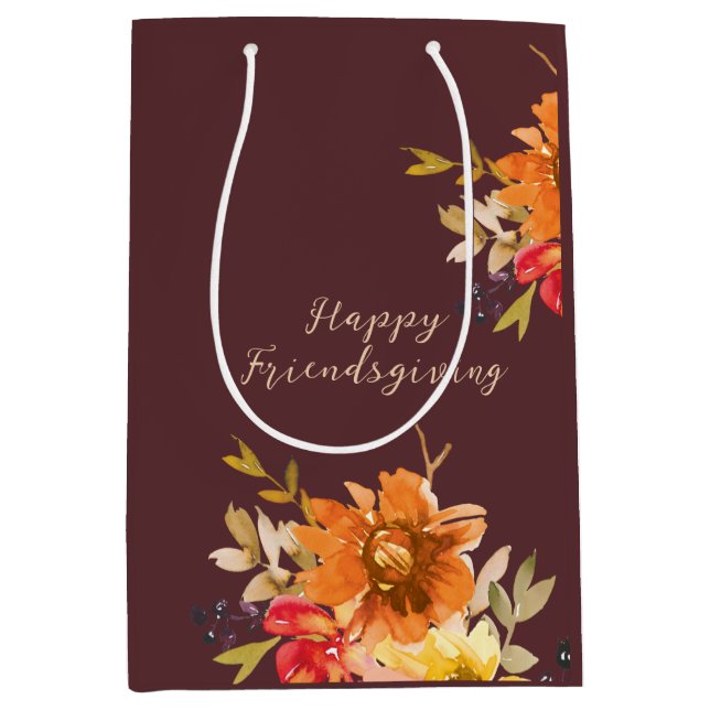 Sacola Para Presentes Média Rustic Floral Friendsgiving  (Frente)