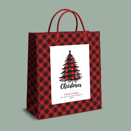 Sacola Para Presentes Média Rustic red black tartan Christmas gift bag custom