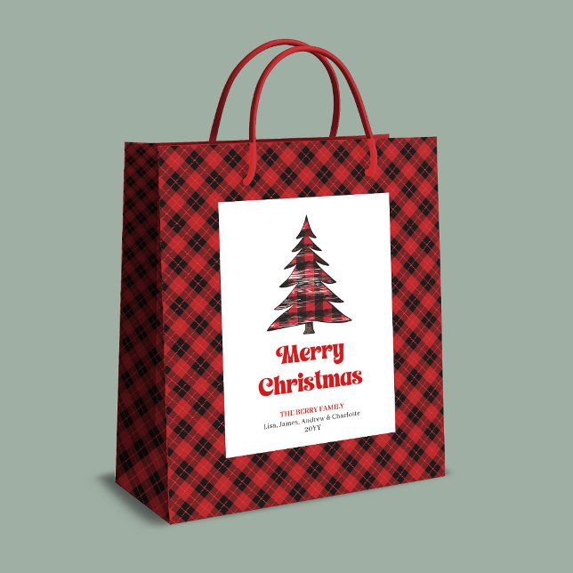 Sacola Para Presentes Média Rustic red black tartan gift bag Christmas custom (Rustic red black tartan gift bag Christmas custom)