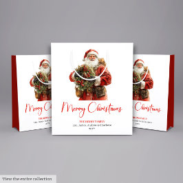 Sacola Para Presentes Média Rustic Santa Claus Vintage Festive Merry Gift Bag