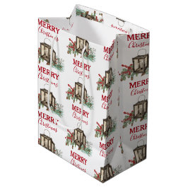 Sacola Para Presentes Média Rustic Watercolor - Lanterna Pine Berries