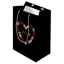 Sacola Para Presentes Média Sac cadeau noir avec un cœur rose et rouge