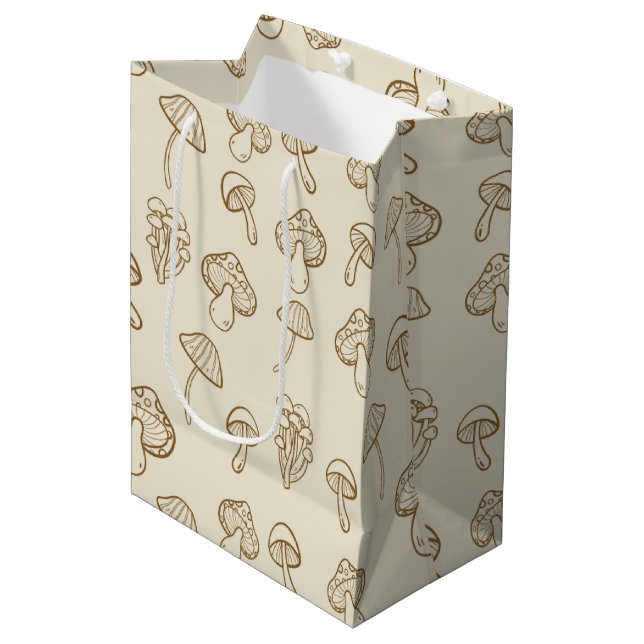 Sacola Para Presentes Média Saca de Presente com Padrão de Cogumelos Minimal C (Frente inclinada)