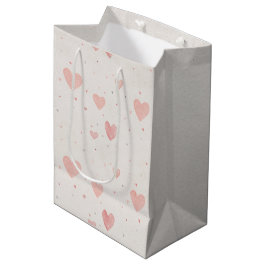 Sacola Para Presentes Média Saca de Presente Corações Rosa Suave