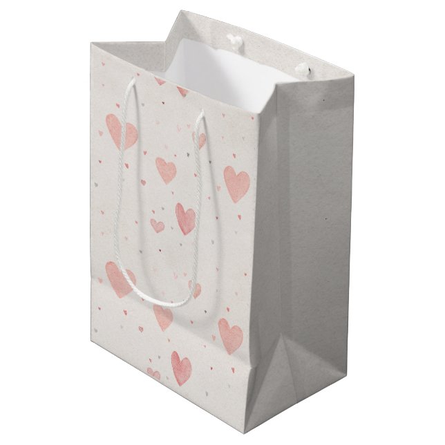 Sacola Para Presentes Média Saca de Presente Corações Rosa Suave (Frente inclinada)