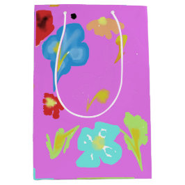 Sacola Para Presentes Média Saca de Presente de Arte Floral Colorida Abstrata 