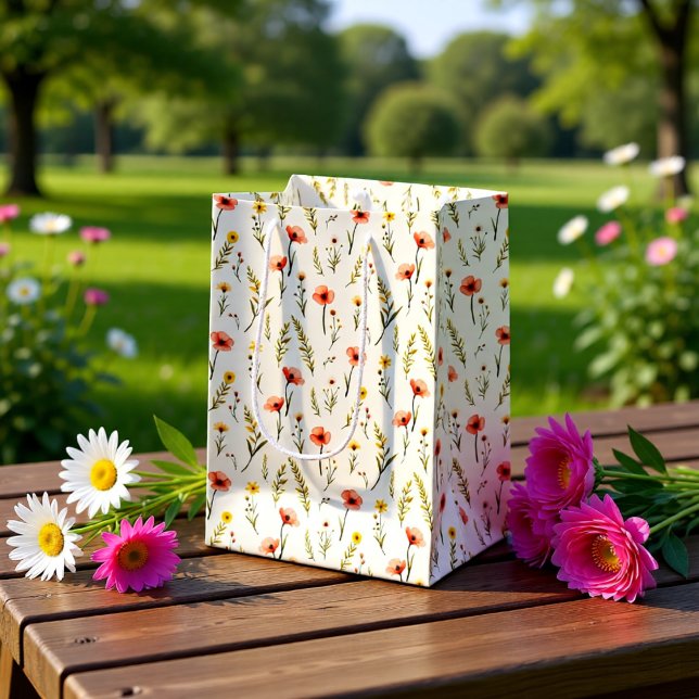Sacola Para Presentes Média Saca de Presente de Florais Delicados (Criador carregado)
