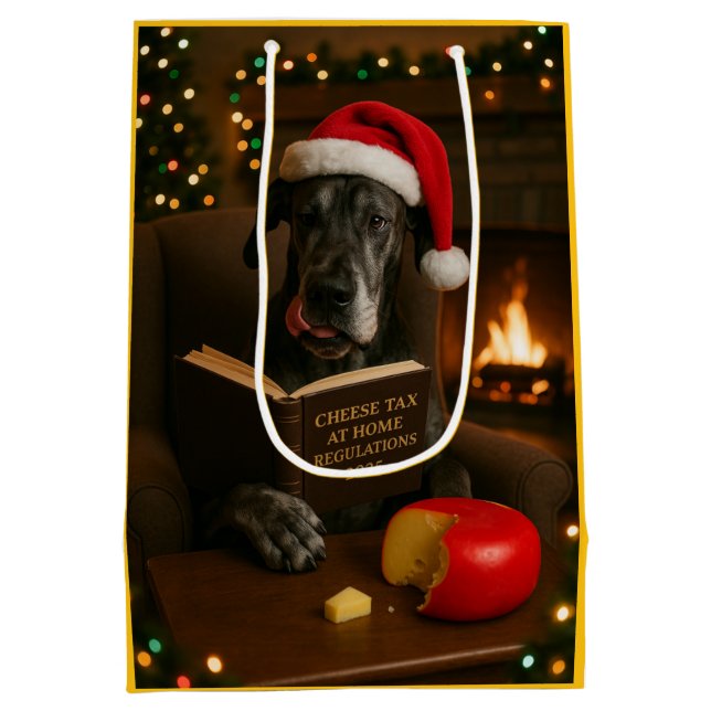 Sacola Para Presentes Média Saca de presente de Natal de Queijo Great Dane Fof (Verso)