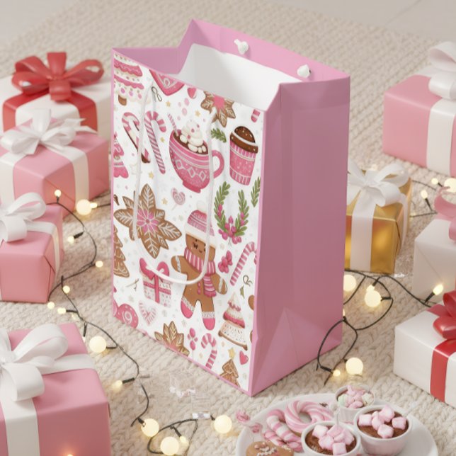 Sacola Para Presentes Média Saca de Presente de Natal Rosa Fofo (Criador carregado)