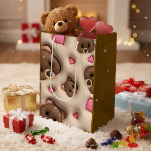 Sacola Para Presentes Média Saca de Presente de Urso Teddy Fofo & Corações