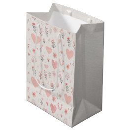 Sacola Para Presentes Média Saca de Presente Floral Corações Macios