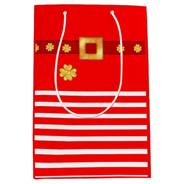 Sacola Para Presentes Média Saca de presente listrada de Natal fofa (Frente)