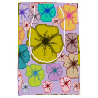 Sacola Para Presentes Média Saca de Presente Média com Flores Vibrantes em Pas