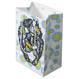 Sacola Para Presentes Média Saca de Presente Média com Florzinhas Azuis e um G