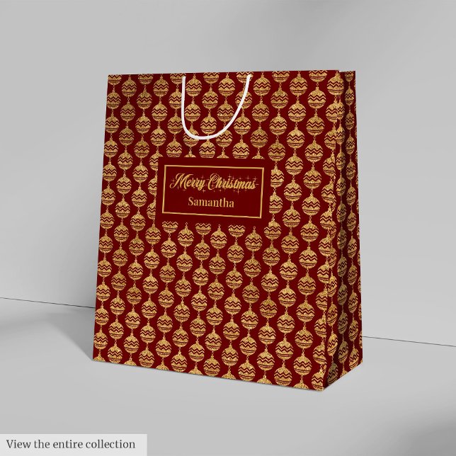 Sacola Para Presentes Média Saca de Presente Personalizada Vermelha e Dourada  (Elegant Personalized Red and Gold Gift Bag)