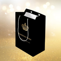 Saco de compras de papel coroa real ouro negro de 