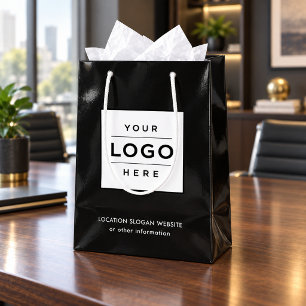 Sacola Para Presentes Média Saco de Compras Preto com Logotipo Empresarial Per