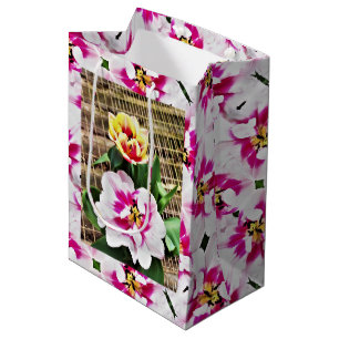 Sacola Para Presentes Média Saco de doação do Med Tulipas rosa/amarela