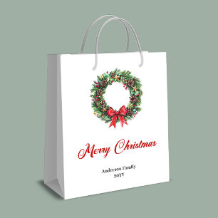 Sacola Para Presentes Média Saco de grinalda de Natal moderno com acentos dour