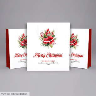 Sacola Para Presentes Média Saco de Natal Clássico Vermelho Poinsettia Feliz N