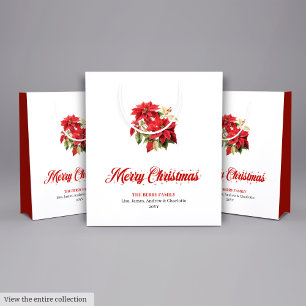 Sacola Para Presentes Média Saco de Natal com Poinsettia em Aquarela Tendência