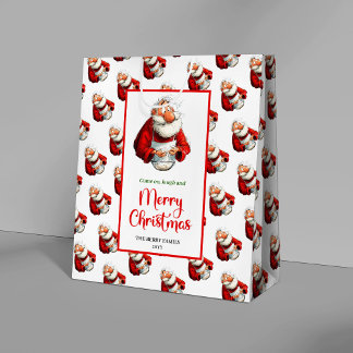 Sacola Para Presentes Média Saco de Natal em aquarela suave Papai Noel engraça