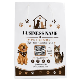 Sacola Para Presentes Média Saco de Papel de Loja de Pet Moderno, Código QR Pe