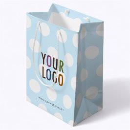 Sacola Para Presentes Média Saco de Presente Azul Claro com Pontos 25 cm Logo 