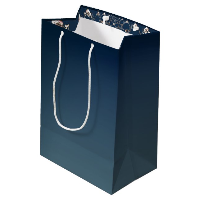 Sacola Para Presentes Média Saco de Presente Azul Gradiente com Teia de Rosa (Verso inclinado)
