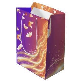 Sacola Para Presentes Média Saco de Presente Borboleta Sonhadora Luz Dourada