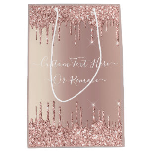 Sacola Para Presentes Média Saco de Presente Brilhante em Rose Gold com Texto
