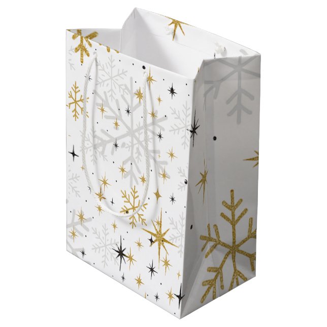 Sacola Para Presentes Média Saco de Presente Brilho de Floco de Neve Branco &  (Verso inclinado)