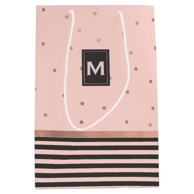 Sacola Para Presentes Média Saco de presente cinza e dourado rosa Chic (Frente)