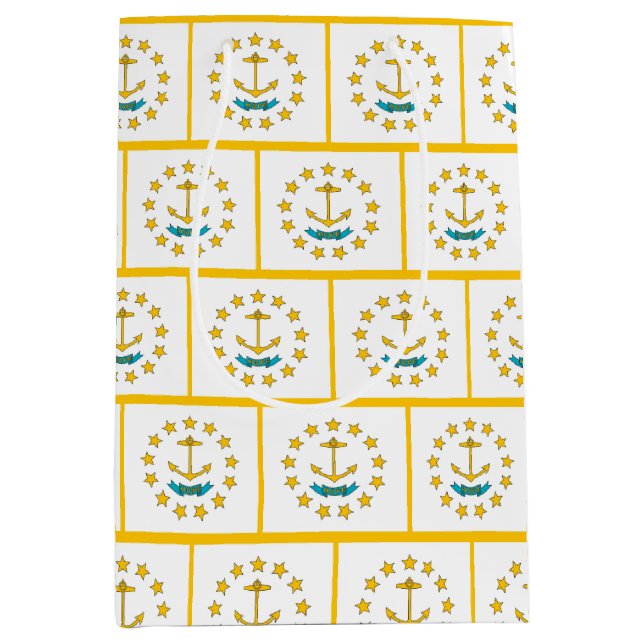 Sacola Para Presentes Média Saco de presente com a bandeira de Rhode Island, E (Frente)
