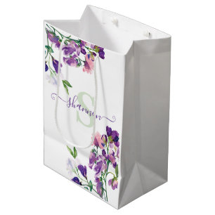 Sacola Para Presentes Média Saco de Presente com Monograma de Ervilha Doce