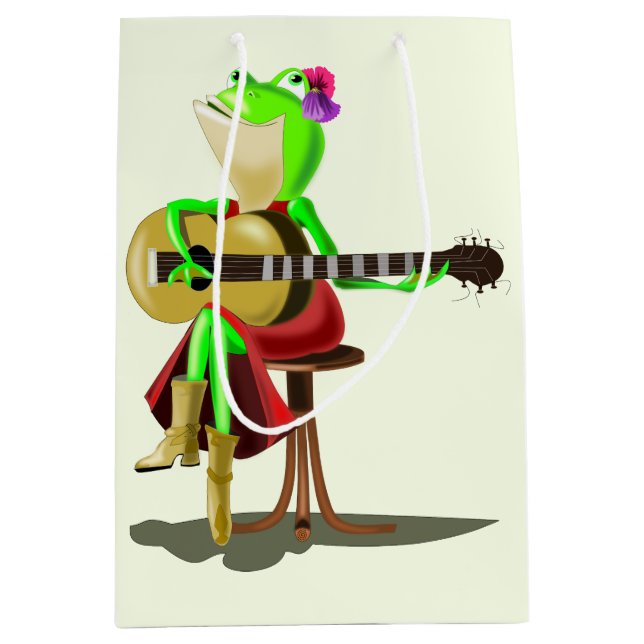 Sacola Para Presentes Média Saco de Presente com Sapo Tocando Violão (Frente)