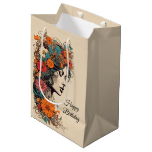 Sacola Para Presentes Média Saco de Presente de Aniversário de Menina Floral R
