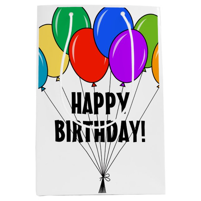 Sacola Para Presentes Média Saco de presente de aniversário feliz com balões c (Frente)