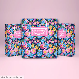 Sacola Para Presentes Média Saco de presente de aniversário floral rosa e azul