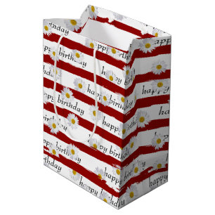 Sacola Para Presentes Média Saco de Presente de Aniversário Médio Listras Verm