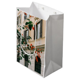 Sacola Para Presentes Média Saco de Presente de Aquarela Bougainvillea Creme d